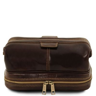 Tuscany Leather Patrick Leather Toilet Bag Dark Brown