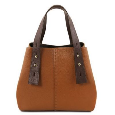 Tuscany Leather TL Bag Leather Shopping Bag Cognac