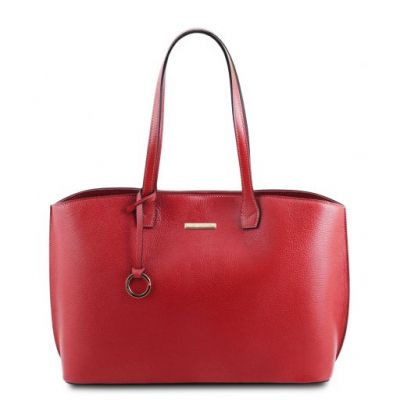 Tuscany Leather Shopping Bag Lipstick Red