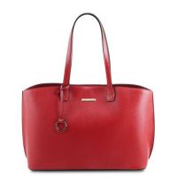 Tuscany Leather Shopping Bag Lipstick Red