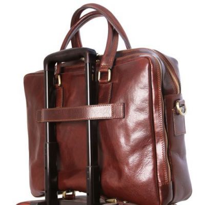 Tuscany Leather Urbino Leather Laptop Briefcase 2 Compartments With Front Pocket Dark Brown #11