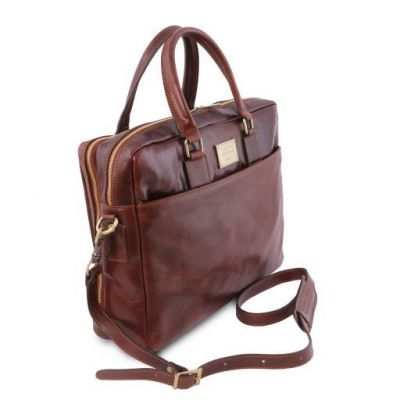 Tuscany Leather Urbino Leather Laptop Briefcase 2 Compartments With Front Pocket Dark Brown #3