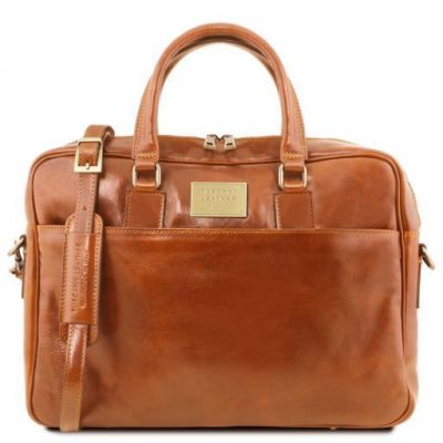 Tuscany Leather Urbino Leather Laptop Briefcase 2 Compartments With Front Pocket Honey