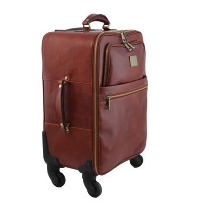 Tuscany Leather Voyager 4 Wheels Vertical Leather Trolley Brown #2