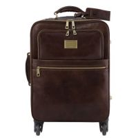 Tuscany Leather Voyager 4 Wheels Vertical Leather Trolley Dark Brown