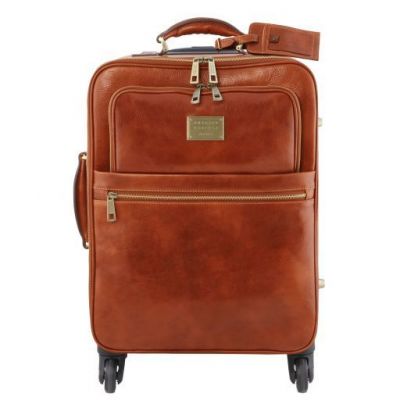 Tuscany Leather Voyager 4 Wheels Vertical Leather Trolley Honey