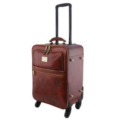 Tuscany Leather Voyager 4 Wheels Vertical Leather Trolley Honey #4