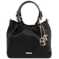 Tuscany Leather Keyluck Soft Leather Shopping Bag Black