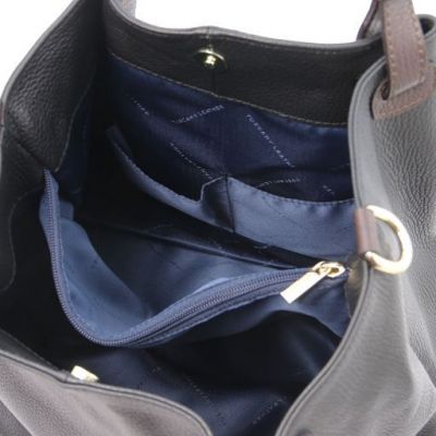 Tuscany Leather Keyluck Soft Leather Shopping Bag Black #4