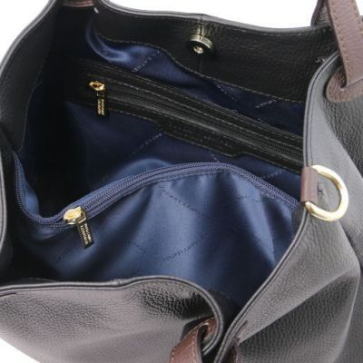 Tuscany Leather Keyluck Soft Leather Shopping Bag Black #5
