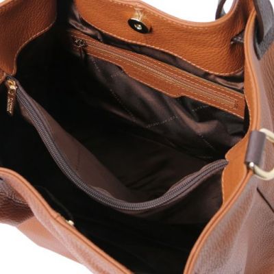 Tuscany Leather Keyluck Soft Leather Shopping Bag Cognac #4
