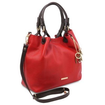 Tuscany Leather Keyluck Soft Leather Shopping Bag Lipstick Red #2