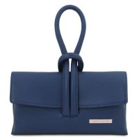 Italian Tuscany Leather Clutch Bag in Dark Blue, Handmade In Italy