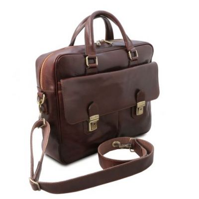 Tuscany Leather San Miniato Leather Multi Compartment Laptop Briefcase With Two Front Pockets Honey #2