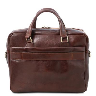 Tuscany Leather San Miniato Leather Multi Compartment Laptop Briefcase With Two Front Pockets Honey #3