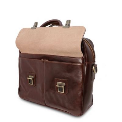 Tuscany Leather San Miniato Leather Multi Compartment Laptop Briefcase With Two Front Pockets Honey #4