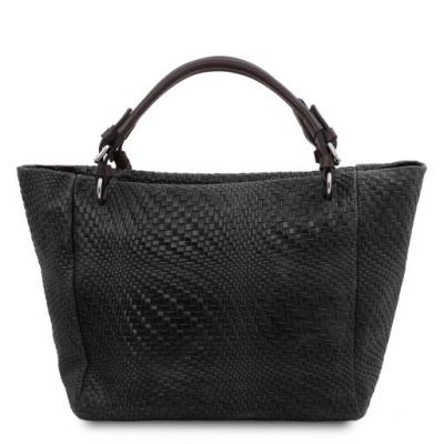 Tuscany Leather TL Bag Woven Printed Leather Shopping Bag Black #3