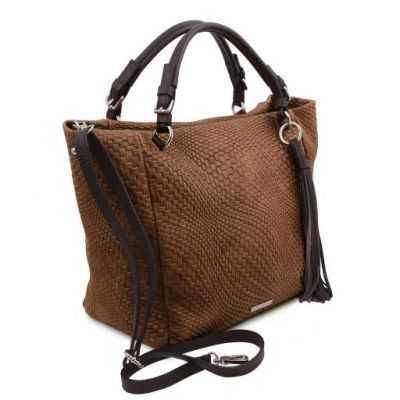 Tuscany Leather TL Bag Woven Printed Leather Shopping Bag Cinnamon #2