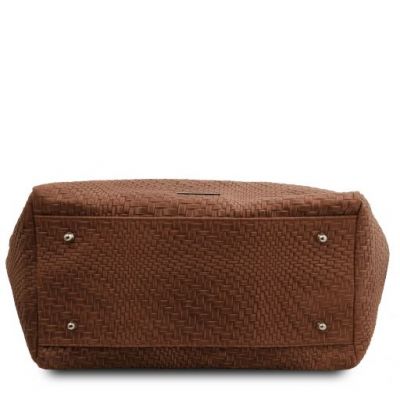 Tuscany Leather TL Bag Woven Printed Leather Shopping Bag Cinnamon #4