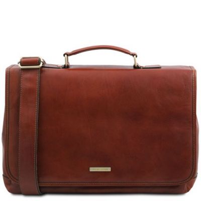 Tuscany Leather Mantova Leather Multi Compartment Smart Briefcase With Flap Brown #1