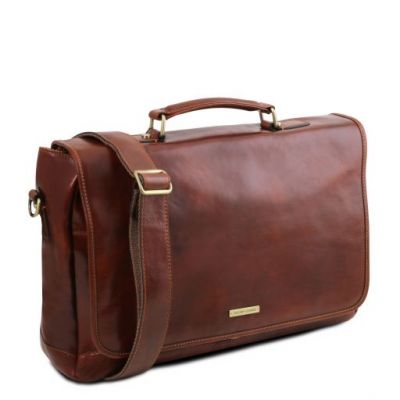 Tuscany Leather Mantova Leather Multi Compartment Smart Briefcase With Flap Brown #4