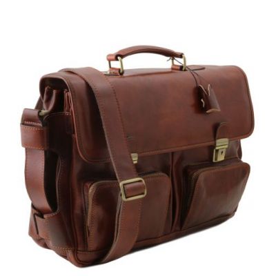 Tuscany Leather Ventimiglia Leather Multi Compartment Tl Smart Briefcase With Front Pockets Brown #3