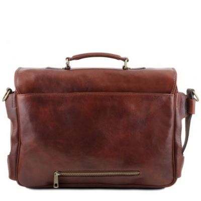 Tuscany Leather Ventimiglia Leather Multi Compartment Tl Smart Briefcase With Front Pockets Brown #4