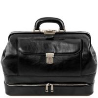 Tuscany Leather Giotto Exclusive Double Bottom Leather Doctor Bag Black