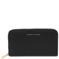 Tuscany Leather Exclusive Accordion Wallet With Zip Closure Black