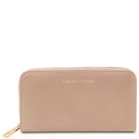 Tuscany Leather Exclusive Accordion Wallet With Zip Closure Champagne