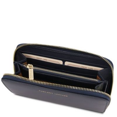 Tuscany Leather Exclusive Accordion Wallet With Zip Closure Dark Blue #5