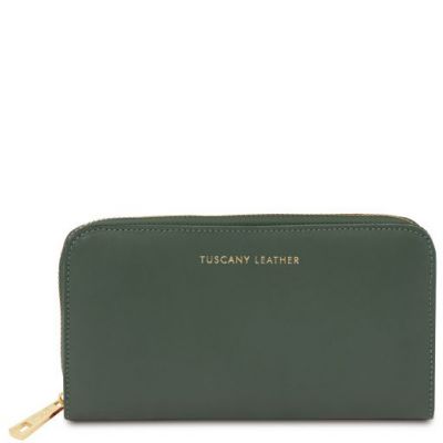 Tuscany Leather Exclusive Accordion Wallet With Zip Closure Forest Green