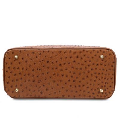 Tuscany Leather Handbag In Ostrich-Print Cognac #4