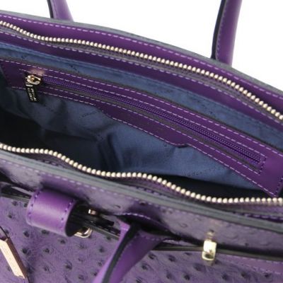 Tuscany Leather Handbag In Ostrich-Print Purple #5