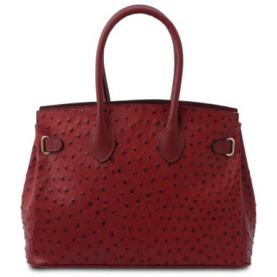 Tuscany Leather Handbag In Ostrich-Print Red #3