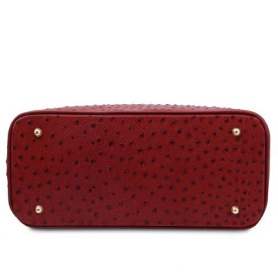 Tuscany Leather Handbag In Ostrich-Print Red #4