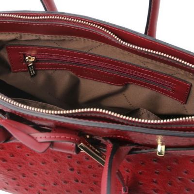 Tuscany Leather Handbag In Ostrich-Print Red #5