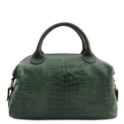 Tuscany Leather Croc Print Soft Leather Maxi Duffle Bag Forest Green #3