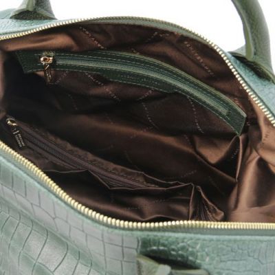 Tuscany Leather Croc Print Soft Leather Maxi Duffle Bag Forest Green #5