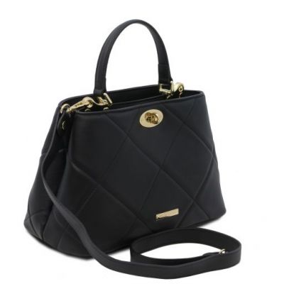 Tuscany Leather Bag Soft Quilted Leather Handbag Black #2