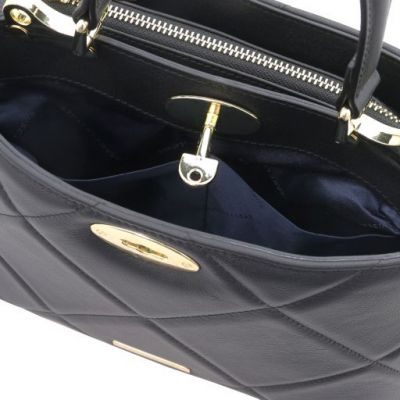 Tuscany Leather Bag Soft Quilted Leather Handbag Black #5