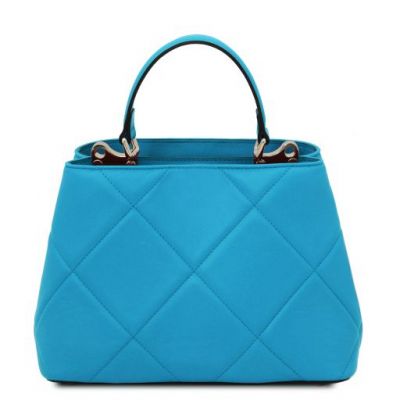 Tuscany Leather Bag Soft Quilted Leather Handbag Light Blue #3