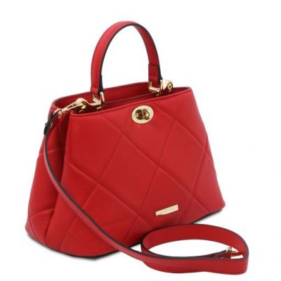 Tuscany Leather Bag Soft Quilted Leather Handbag Lipstick Red #2