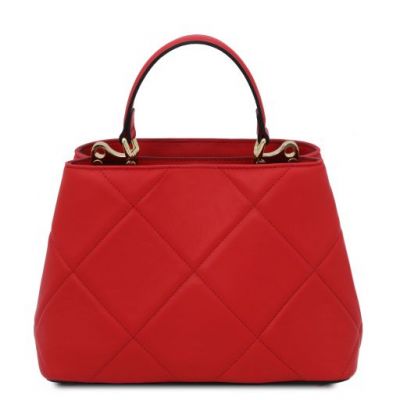 Tuscany Leather Bag Soft Quilted Leather Handbag Lipstick Red #3