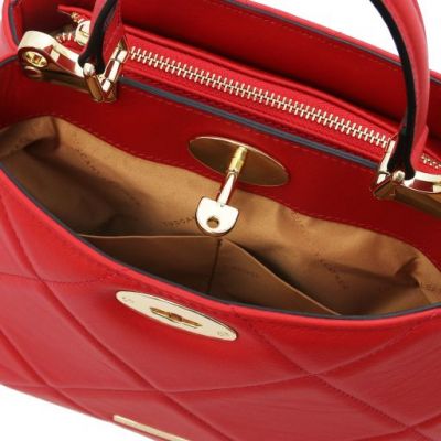 Tuscany Leather Bag Soft Quilted Leather Handbag Lipstick Red #5