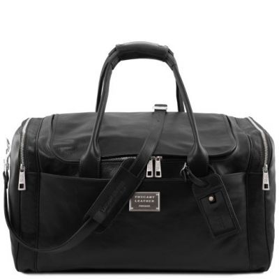 Tuscany Leather Voyager Travel Leather Bag With Side Pockets Large Size Black #1