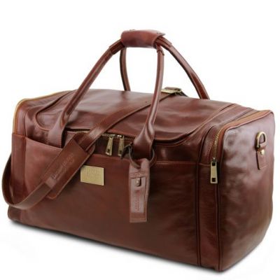 Tuscany Leather Voyager Travel Leather Bag With Side Pockets Large Size Brown #3