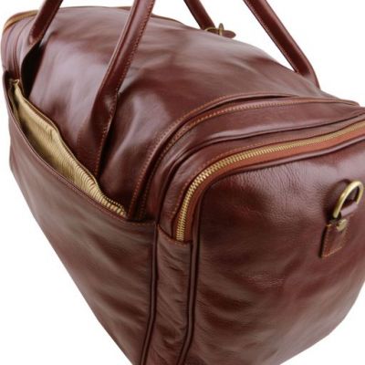 Tuscany Leather Voyager Travel Leather Bag With Side Pockets Large Size Brown #5