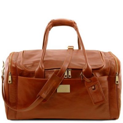 Tuscany Leather Voyager Travel Leather Bag With Side Pockets Large Size Honey