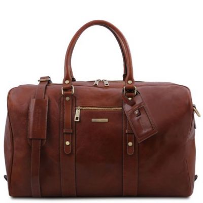 Tuscany Leather Voyager Leather Travel Bag With Front Pocket Brown